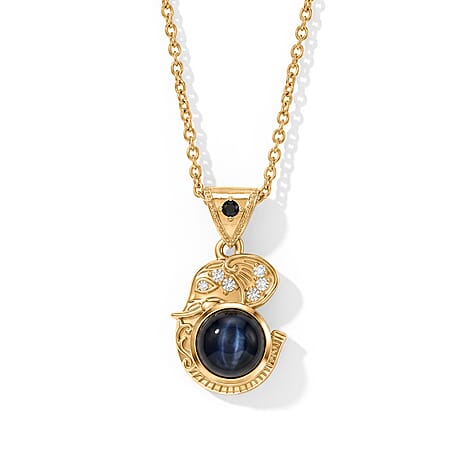 EverTrue - Labradorite, White Zircon & Black Spinel Pendant with Chain (Size 20) in Yellow Gold Tone 2.45 Ct.