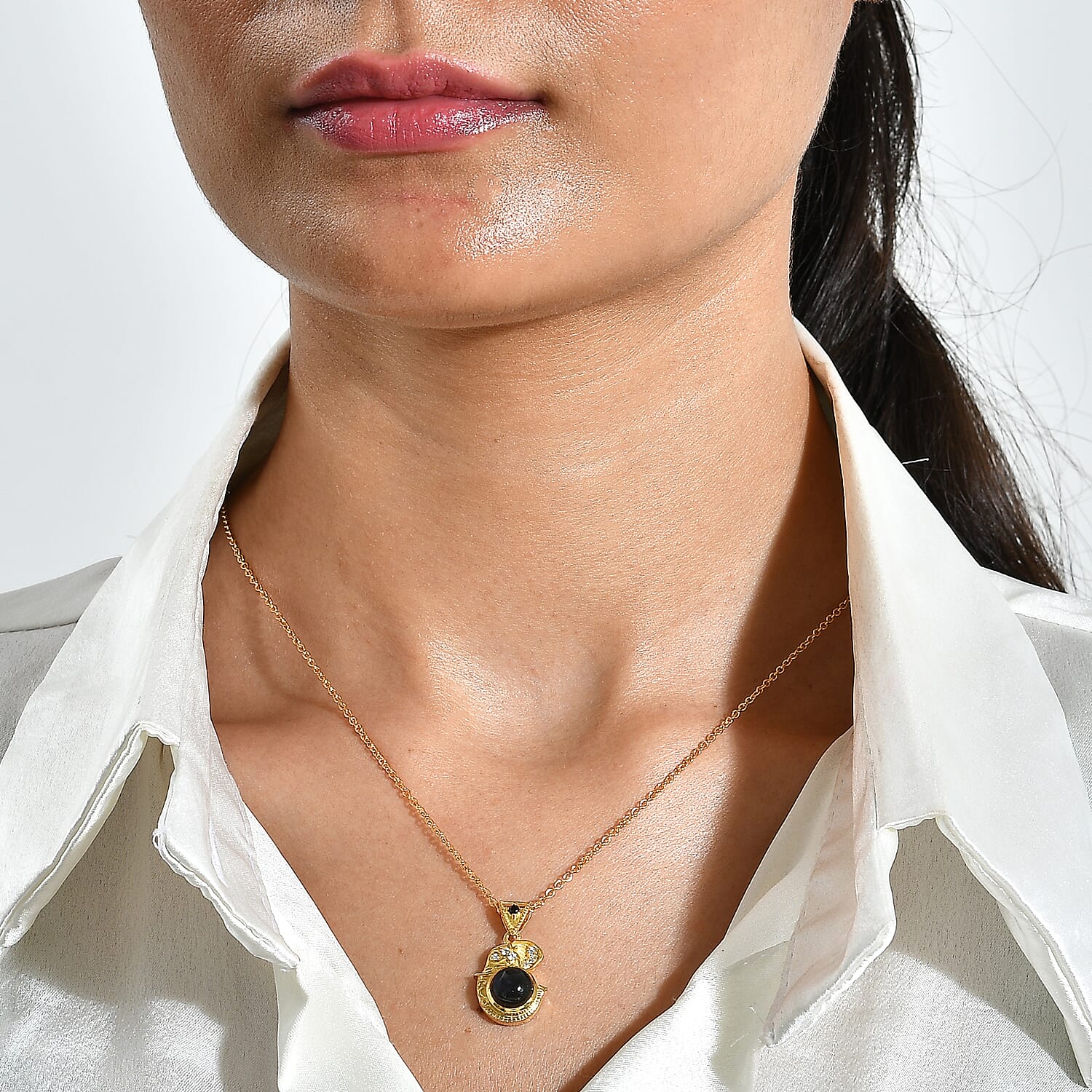 EverTrue - Labradorite, White Zircon & Black Spinel Pendant with Chain (Size 20) in Yellow Gold Tone 2.45 Ct.
