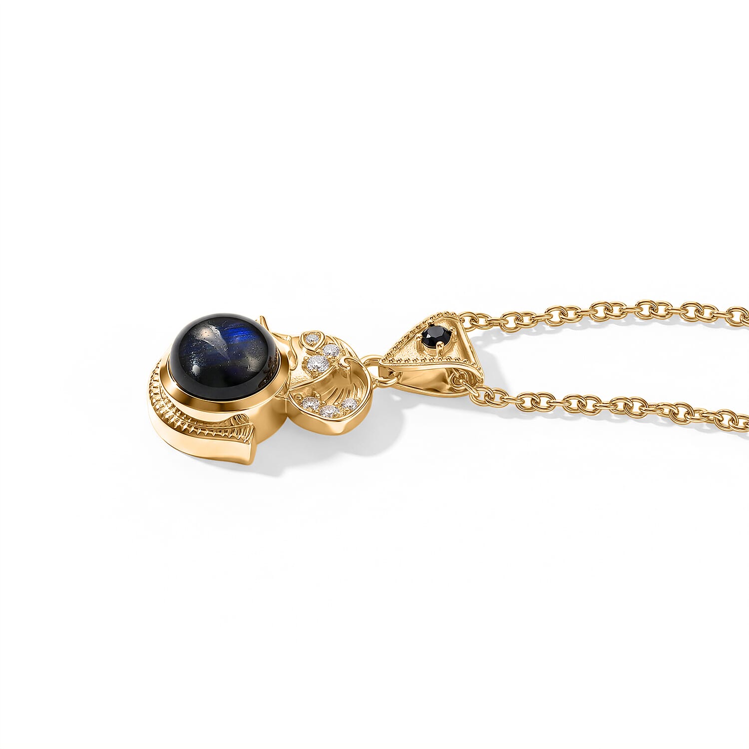 EverTrue - Labradorite, White Zircon & Black Spinel Pendant with Chain (Size 20) in Yellow Gold Tone 2.45 Ct.