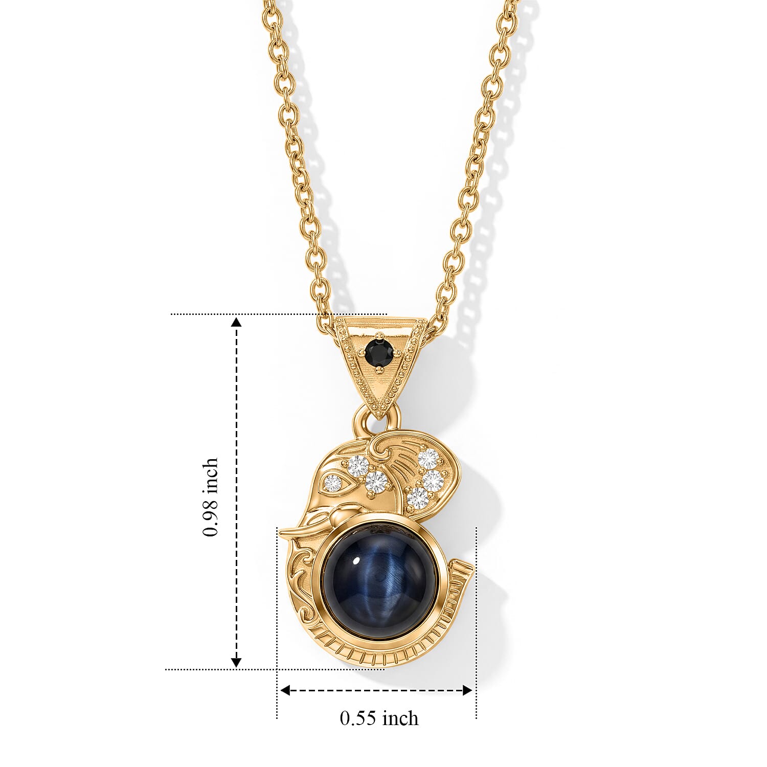 EverTrue - Labradorite, White Zircon & Black Spinel Pendant with Chain (Size 20) in Yellow Gold Tone 2.45 Ct.