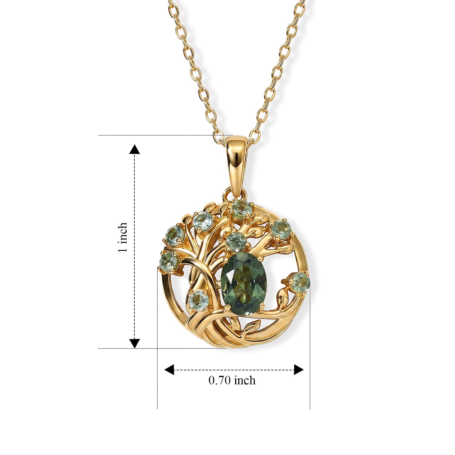 D'Joy - Natural Green Apatite Tree of Life Pendant with Chain (Size 20) in Yellow Gold Plated Sterling Silver 1.16 Ct.