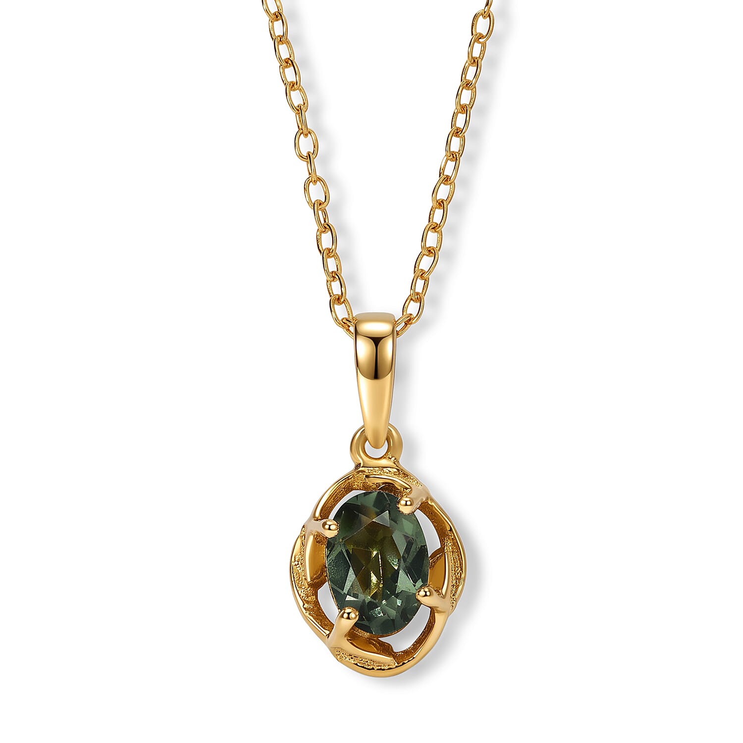 D'Joy - Natural Green Apatite Solitaire Pendant with Chain (Size 20) in Yellow Gold Plated Sterling Silver