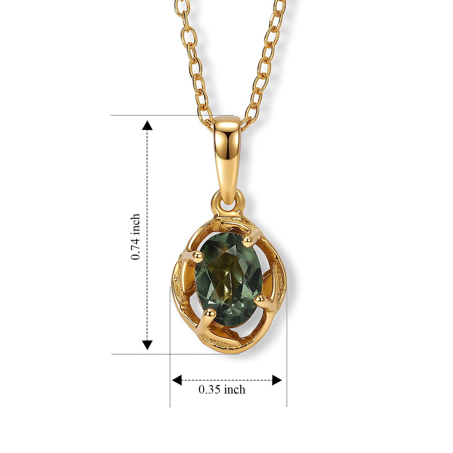 D'Joy - Natural Green Apatite Solitaire Pendant with Chain (Size 20) in Yellow Gold Plated Sterling Silver