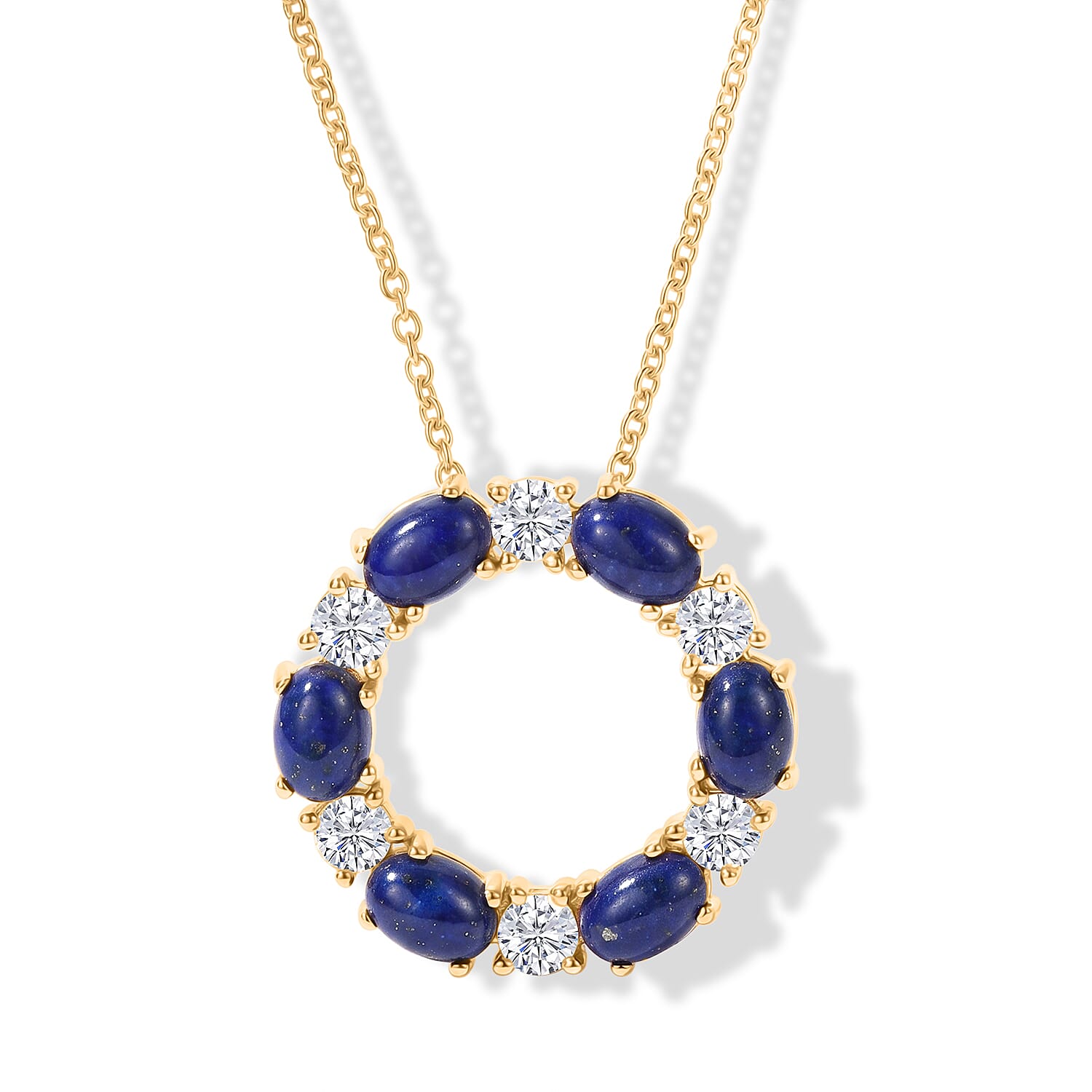 EverTrue - Lapis Lazuli & White Topaz Pendant with Chain (Size 20) in Yellow Gold Tone 7.90 Ct.