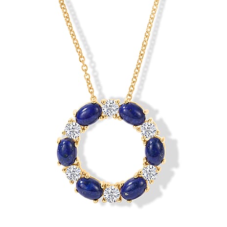 EverTrue - Lapis Lazuli & White Topaz Pendant with Chain (Size 20) in Yellow Gold Tone 7.90 Ct.