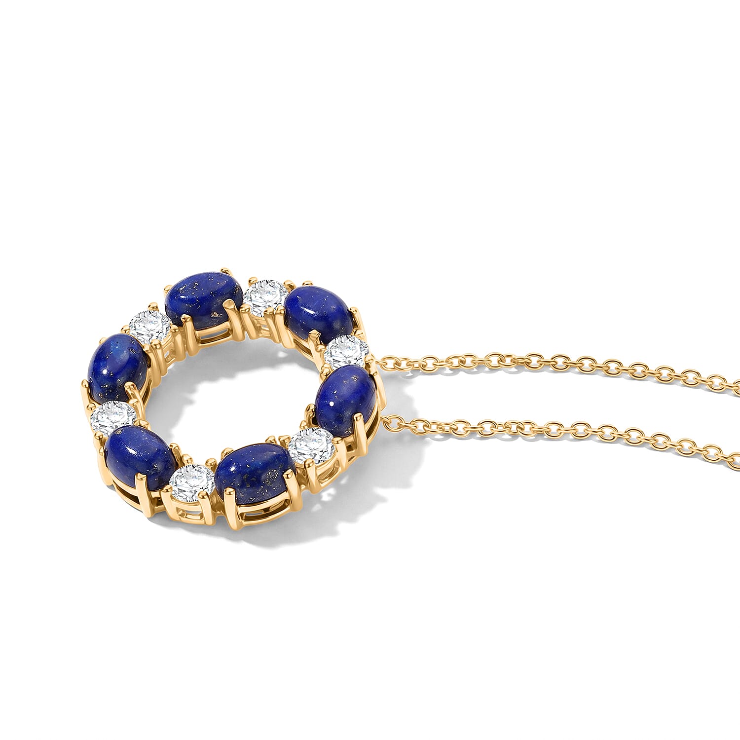 EverTrue - Lapis Lazuli & White Topaz Pendant with Chain (Size 20) in Yellow Gold Tone 7.90 Ct.
