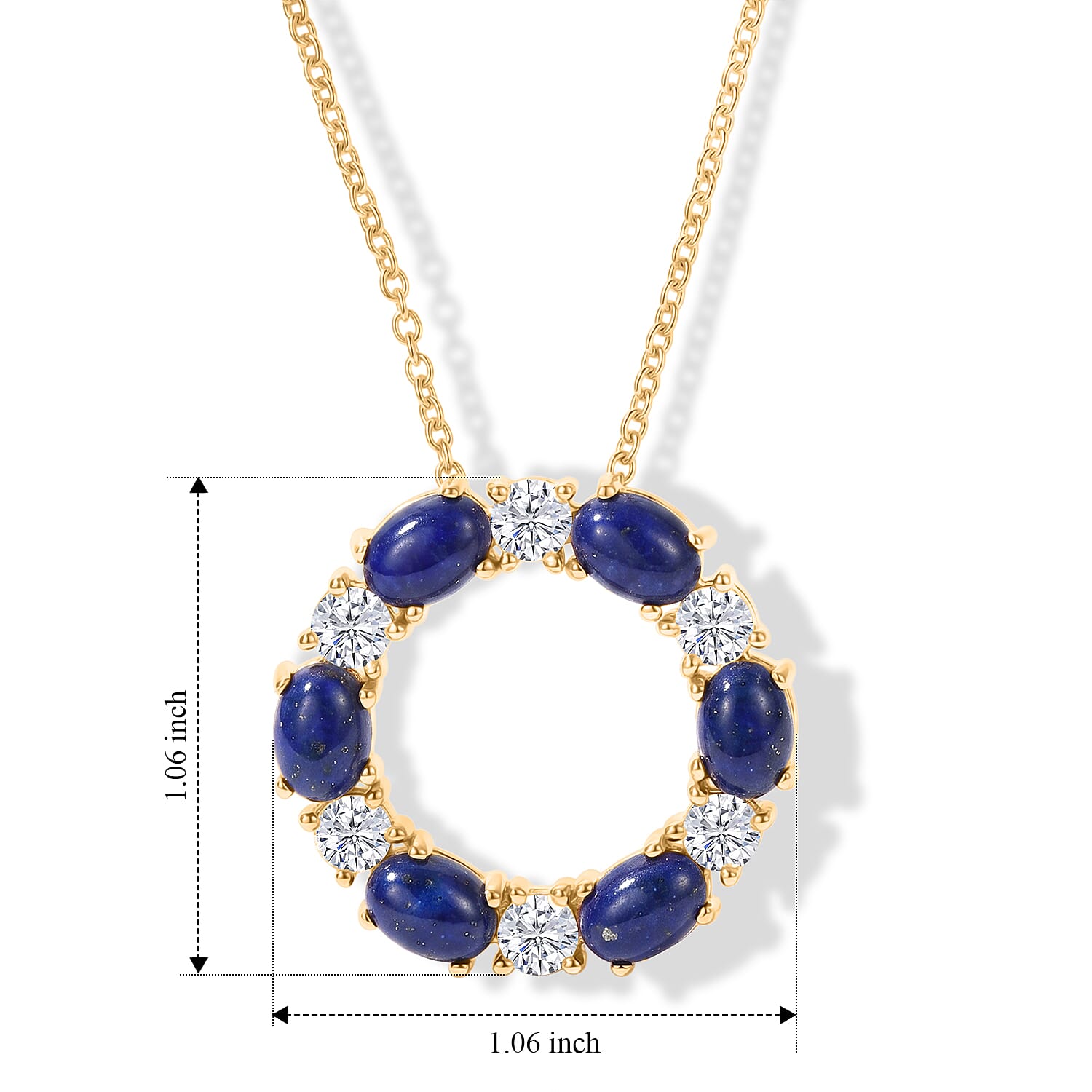 EverTrue - Lapis Lazuli & White Topaz Pendant with Chain (Size 20) in Yellow Gold Tone 7.90 Ct.