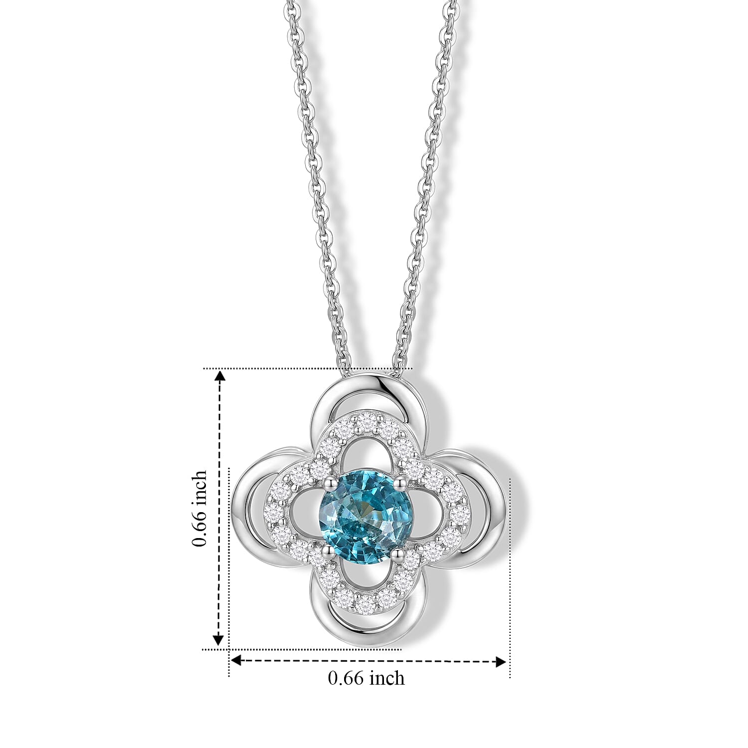 D'Joy - AAA RatanakirI Blue Zircon & White Zircon Floral Drop Pendant with Chain (Size 20) in Rhodium Overlay Sterling Silver 1.40 Ct.