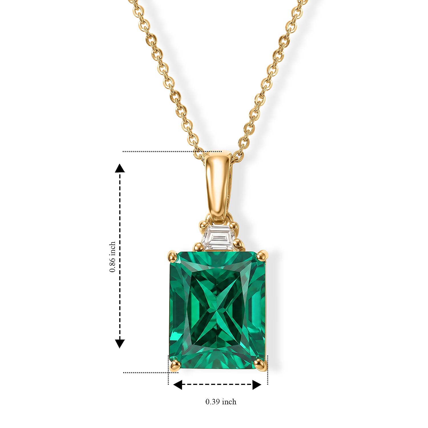 Luxuriant - Lab Grown Columbian Emerald & Lab Grown Diamond (SI-G-H) Pendant with Chain (Size 20) in 18K Vermeil Yellow Gold Plated Sterling Silver 4.00 Ct.