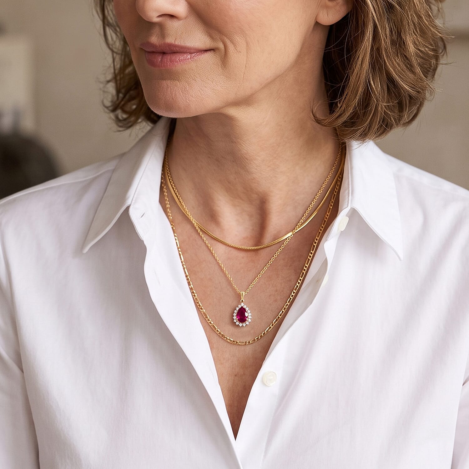 D'Joy - African Ruby & White Zircon Pendant with Chain (Size 20) in Yellow Gold Plated Sterling Silver 1.80 Ct.