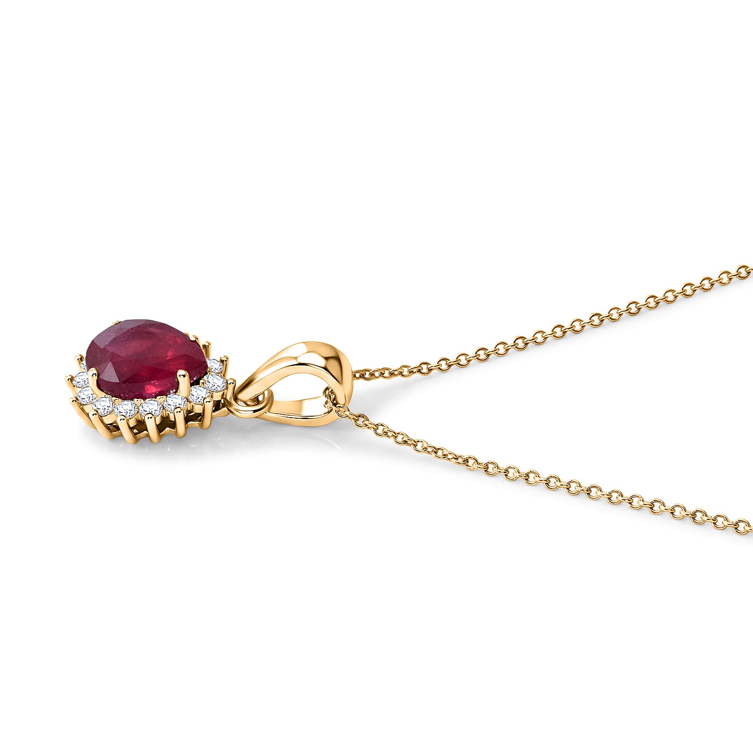 D'Joy - African Ruby & White Zircon Pendant with Chain (Size 20) in Yellow Gold Plated Sterling Silver 1.80 Ct.