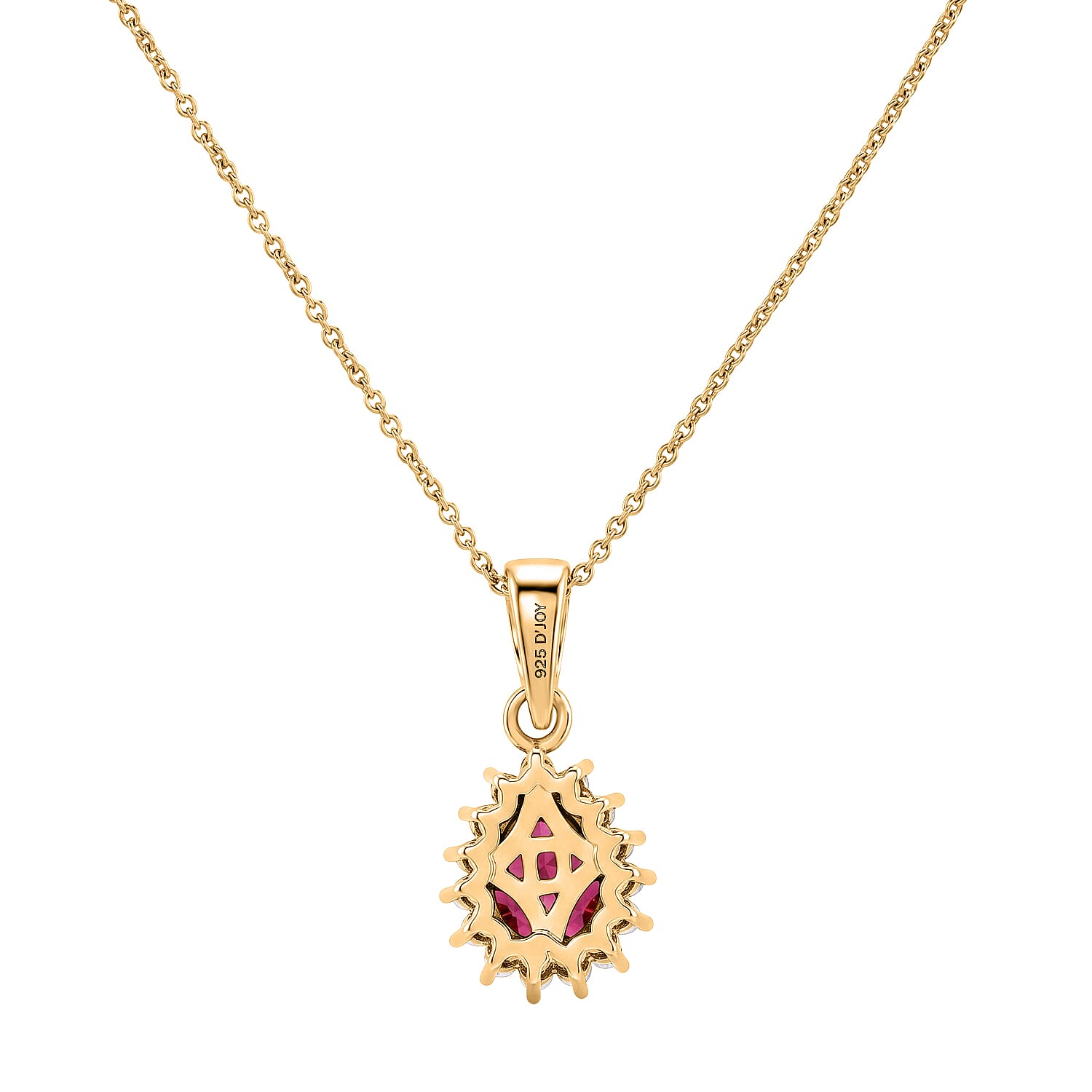 D'Joy - African Ruby & White Zircon Pendant with Chain (Size 20) in Yellow Gold Plated Sterling Silver 1.80 Ct.