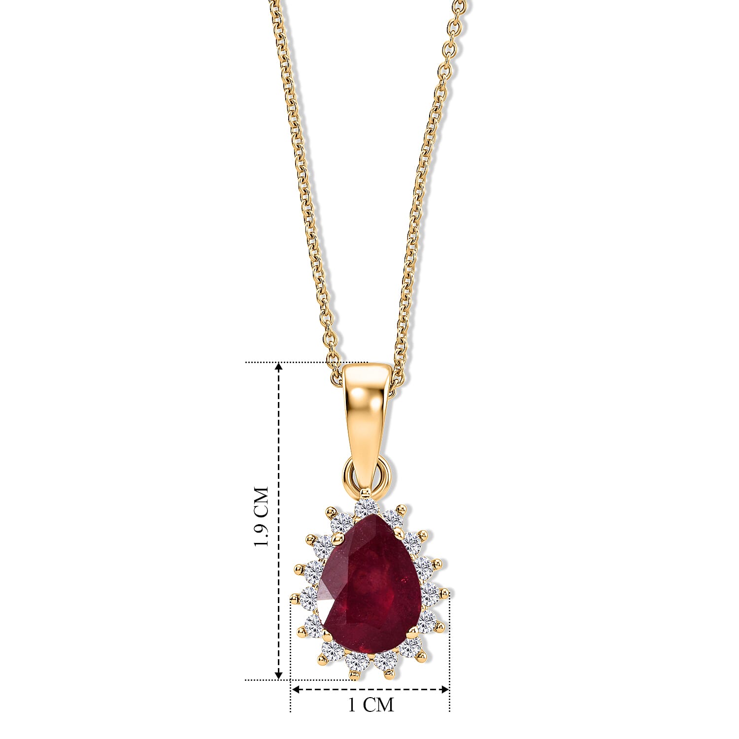 D'Joy - African Ruby & White Zircon Pendant with Chain (Size 20) in Yellow Gold Plated Sterling Silver 1.80 Ct.