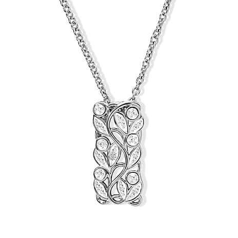 EverTrue - Natural White Diamond Leaf Vine Drop Pendant with Chain (Size 20)
