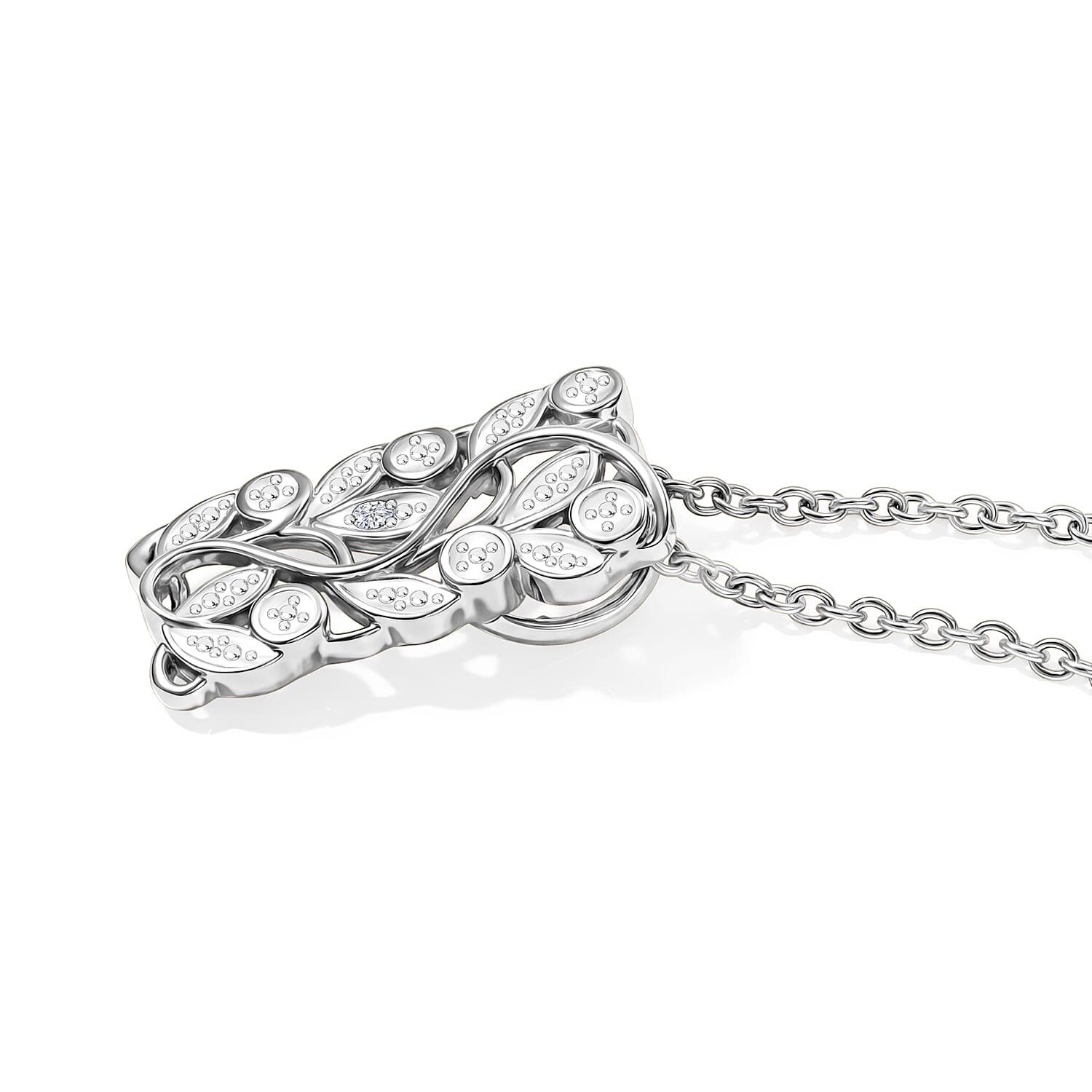 EverTrue - Natural White Diamond Leaf Vine Drop Pendant with Chain (Size 20)