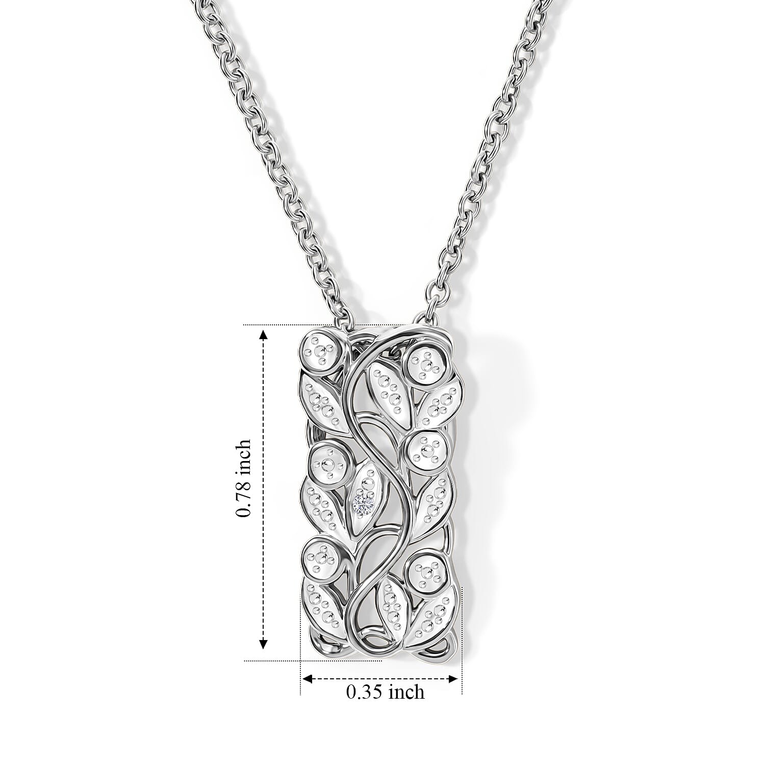 EverTrue - Natural White Diamond Leaf Vine Drop Pendant with Chain (Size 20)