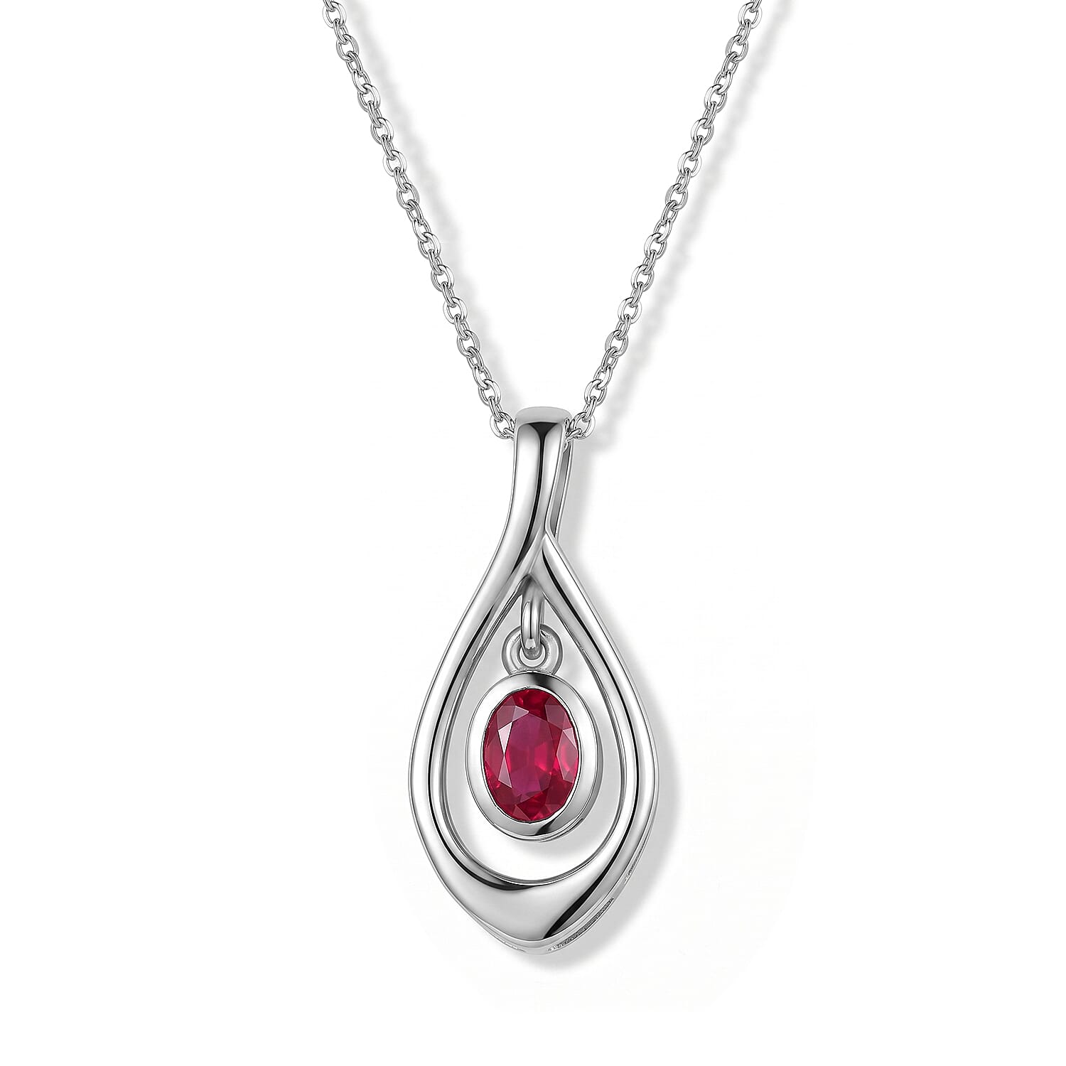 Lucy Q - African Ruby Solitaire Pendant with Chain (Size 20) in Platinum Overlay Sterling Silver