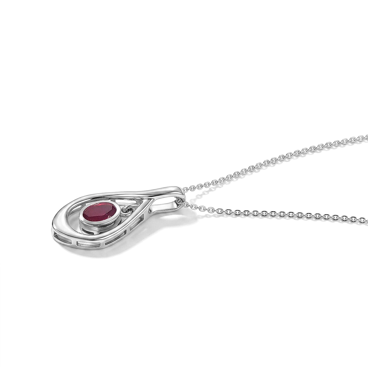 Lucy Q - African Ruby Solitaire Pendant with Chain (Size 20) in Platinum Overlay Sterling Silver
