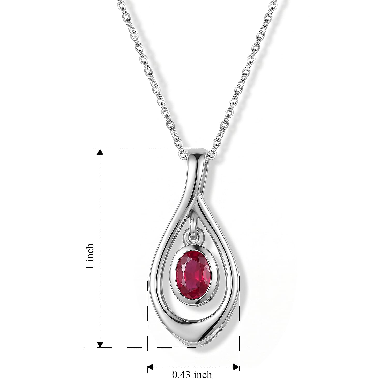 Lucy Q - African Ruby Solitaire Pendant with Chain (Size 20) in Platinum Overlay Sterling Silver