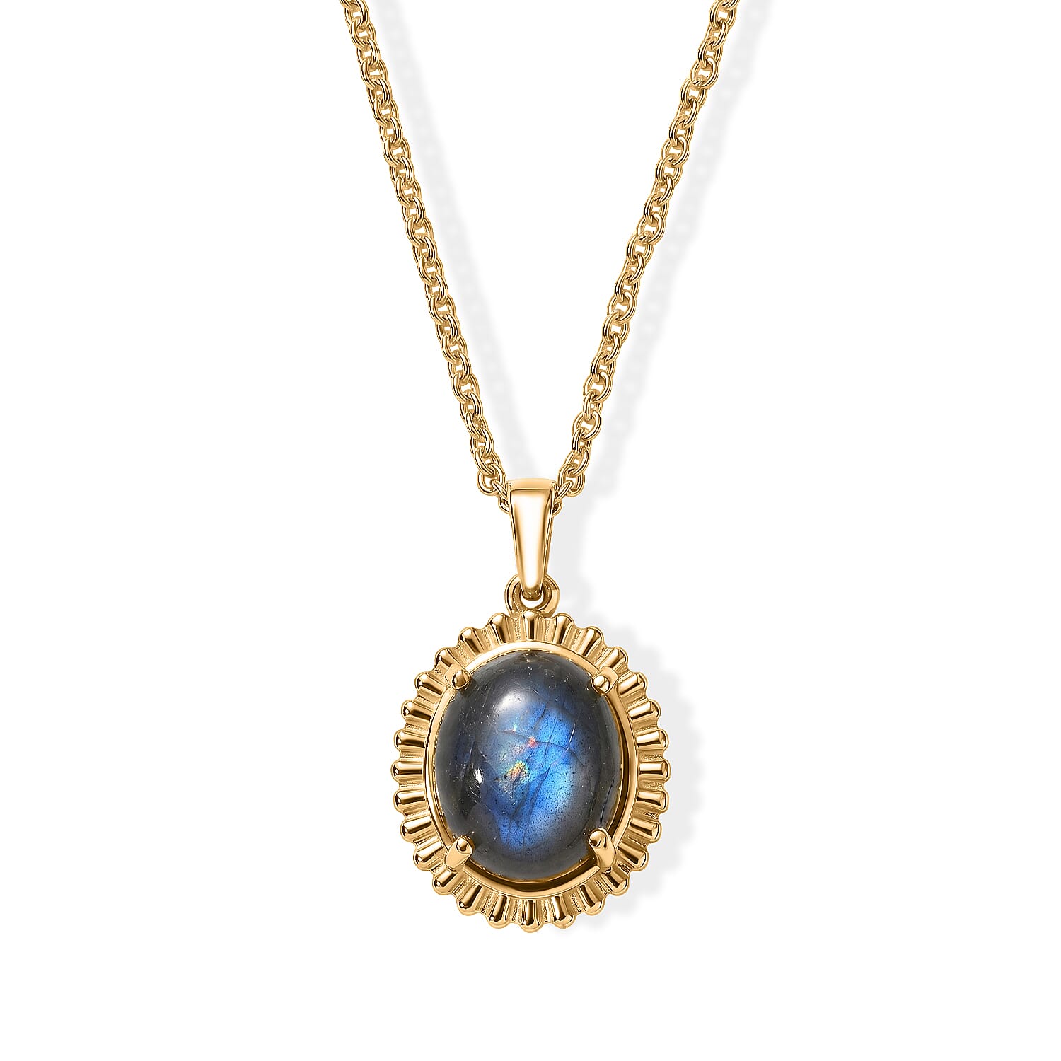 EverTrue - Labradorite Solitaire Pendant with Chain (Size 20) in Yellow Gold Tone 5.40 Ct.