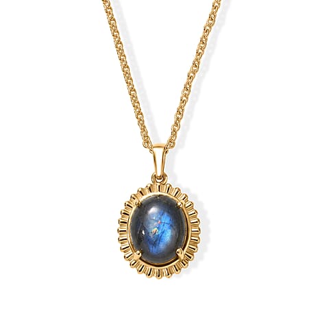 EverTrue - Labradorite Solitaire Pendant with Chain (Size 20) in Yellow Gold Tone 5.40 Ct.