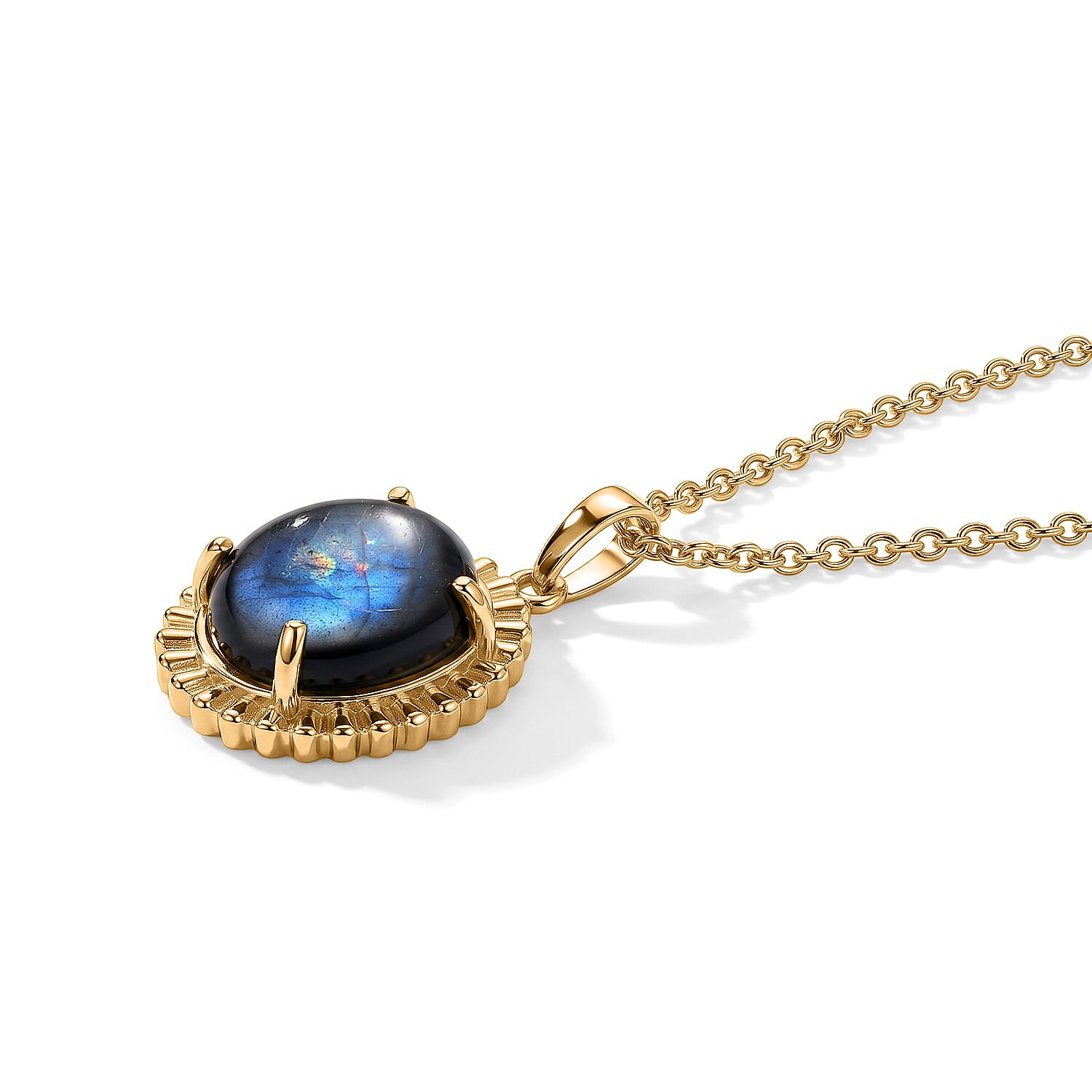 EverTrue - Labradorite Solitaire Pendant with Chain (Size 20) in Yellow Gold Tone 5.40 Ct.