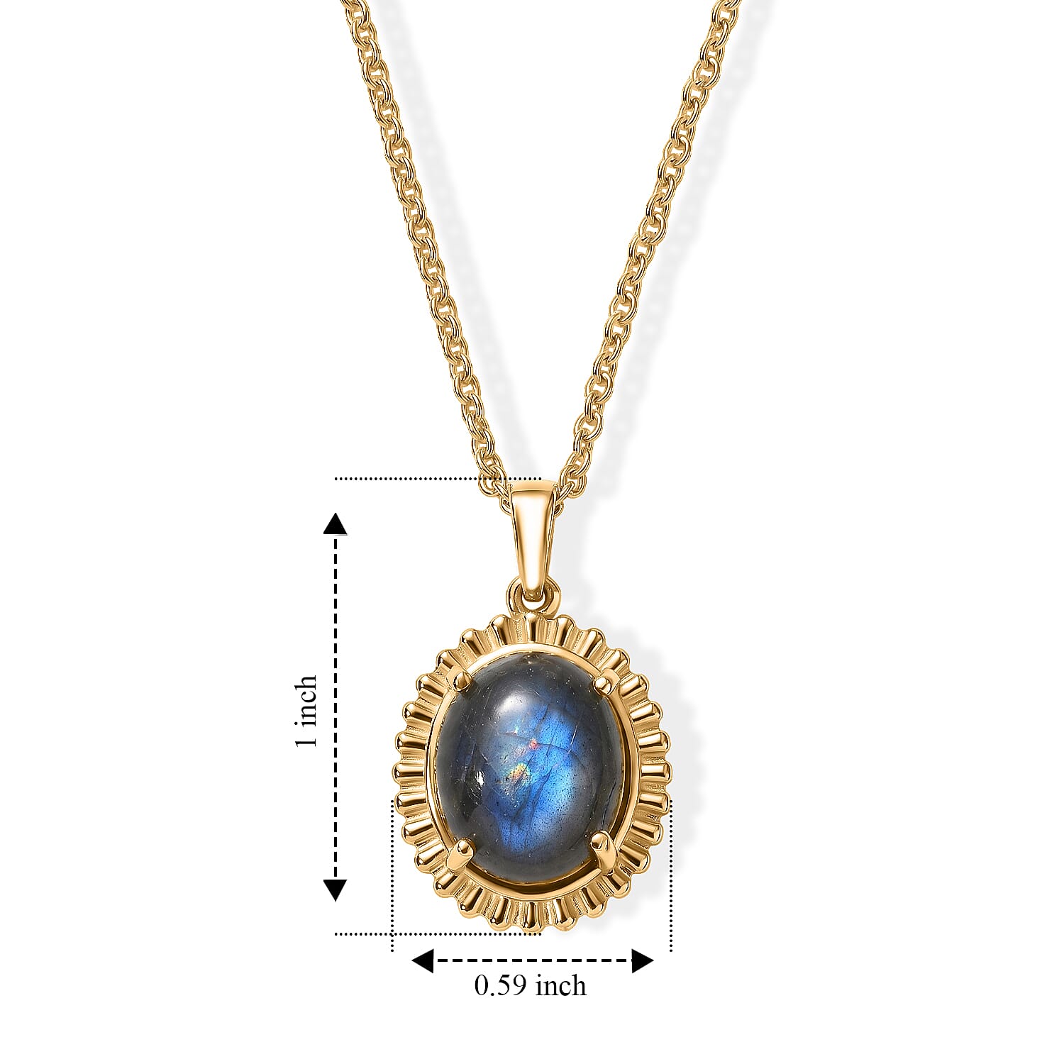 EverTrue - Labradorite Solitaire Pendant with Chain (Size 20) in Yellow Gold Tone 5.40 Ct.