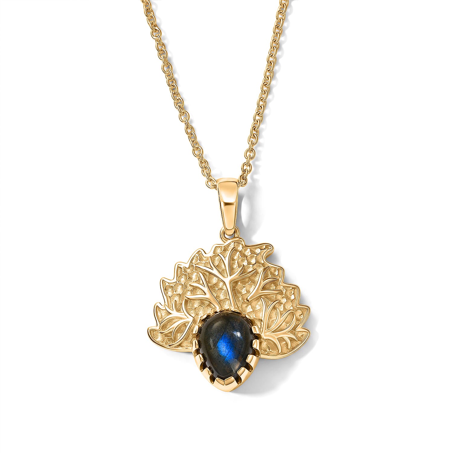 EverTrue - Labradorite Solitaire Flame Pendant with Chain (Size 20) in Yellow Gold Tone 2.70 Ct.