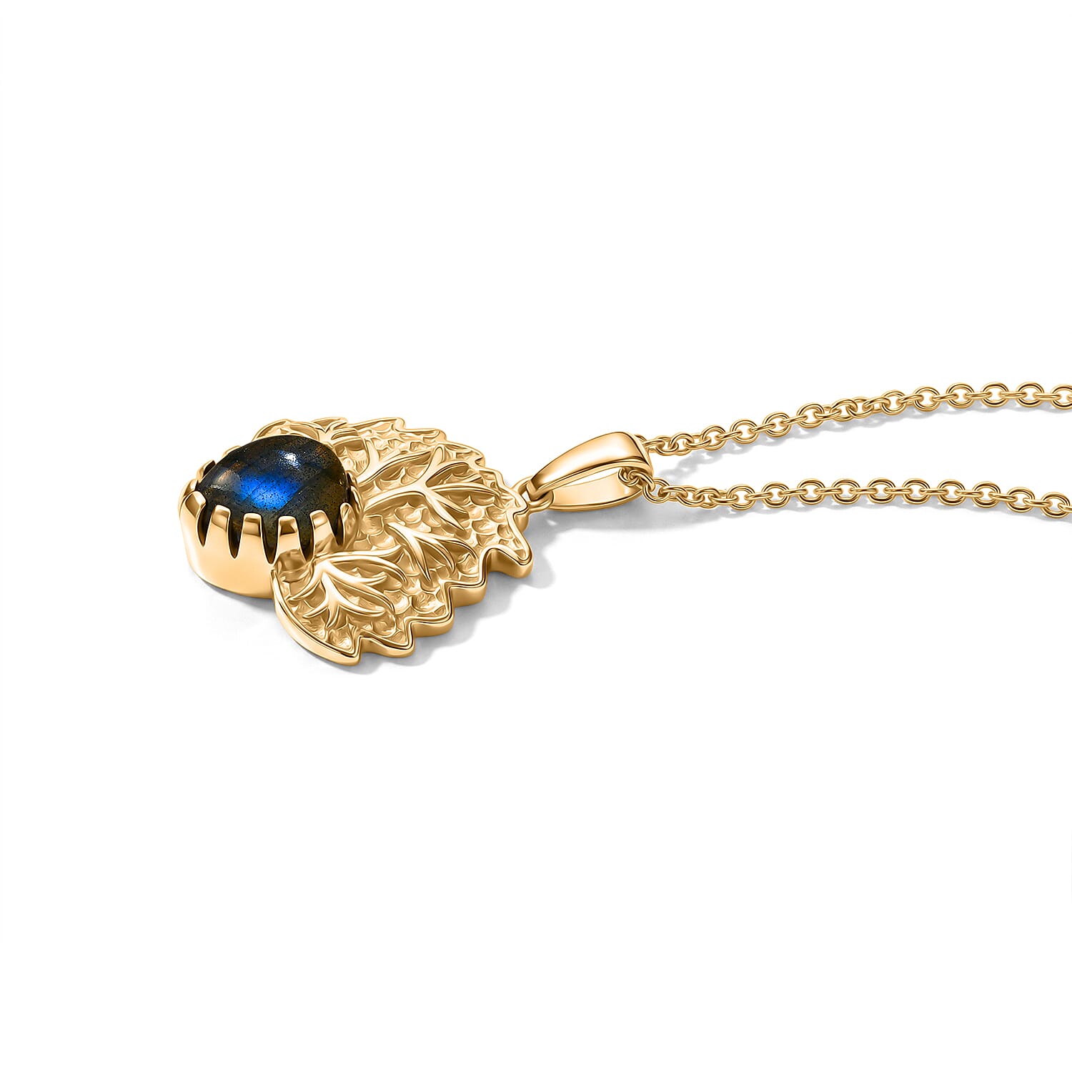 EverTrue - Labradorite Solitaire Flame Pendant with Chain (Size 20) in Yellow Gold Tone 2.70 Ct.