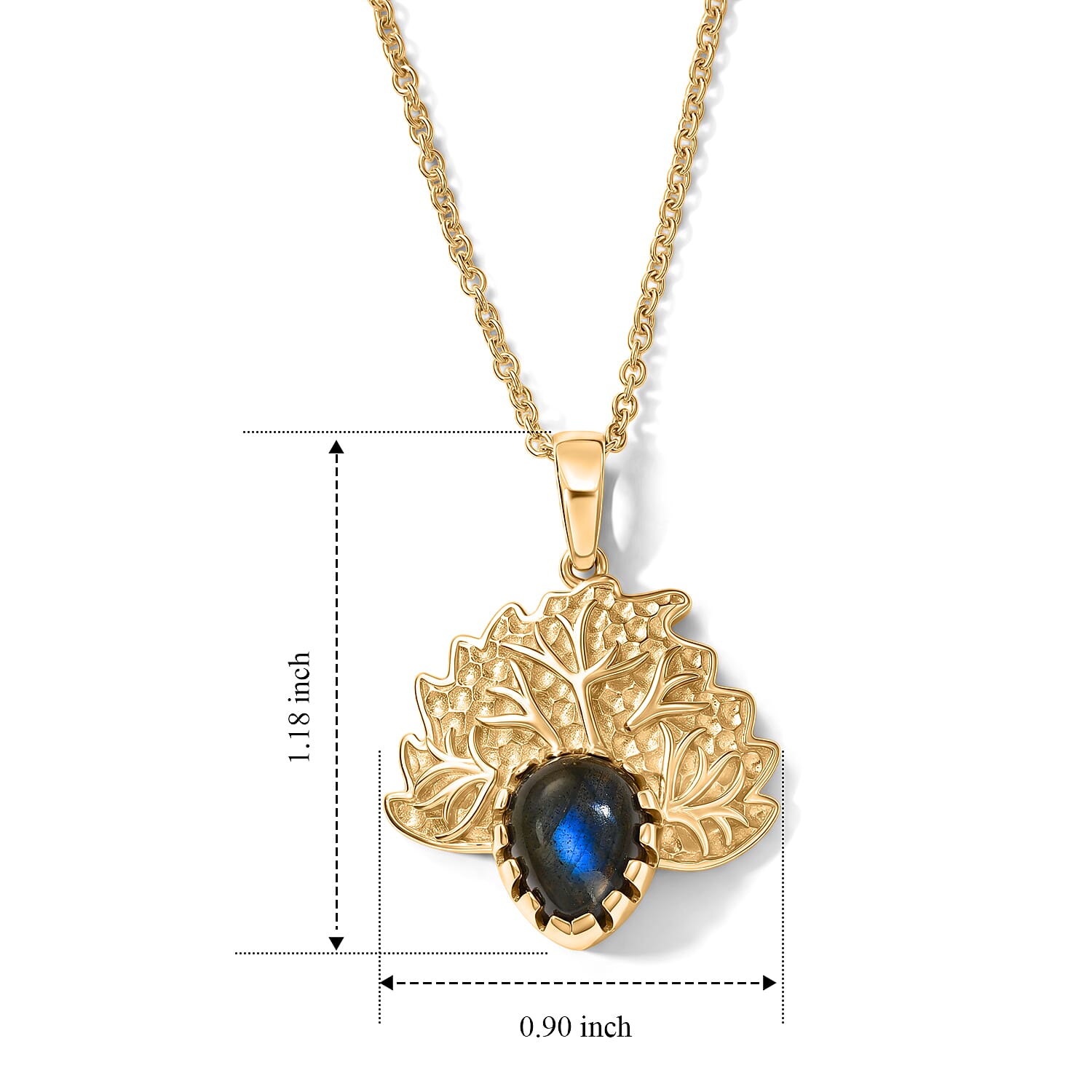 EverTrue - Labradorite Solitaire Flame Pendant with Chain (Size 20) in Yellow Gold Tone 2.70 Ct.