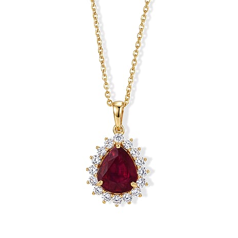 African Ruby & Lab Grown Diamond Pendant with Chain (Size 20) in 18K Vermeil Yellow Gold Plated Sterling Silver 6.66 Ct.