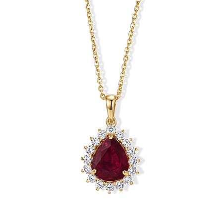 SUPER FIND - AAA African Ruby (5.50 Cts) & Luxuriant Lab Grown Diamond (SI-GH 1.00 Cts) Halo Pendant with Chain (Size 20) in 18K Vermeil Yellow Gold Plated Sterling Silver 6.50 Ct. SUPER FIND - AAA African Ruby (5.50 Cts) & Luxuriant Lab Grown Diamond (SI-GH 1.00 Cts) Halo Pendant with Chain (Size 20) in 18K Vermeil Yellow Gold Plated Sterling Silver 6.50 Ct.