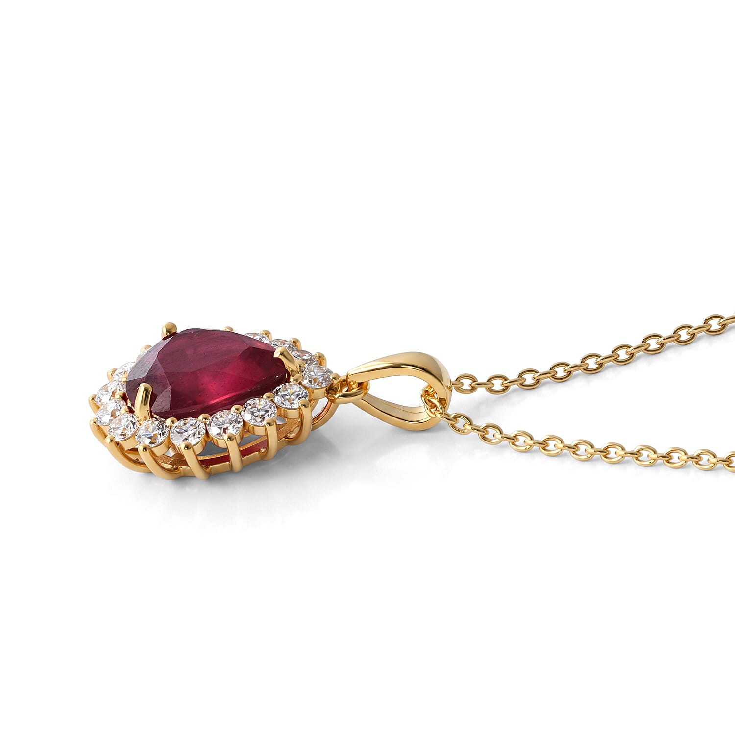 African Ruby & Lab Grown Diamond Pendant with Chain (Size 20) in 18K Vermeil Yellow Gold Plated Sterling Silver 6.66 Ct.