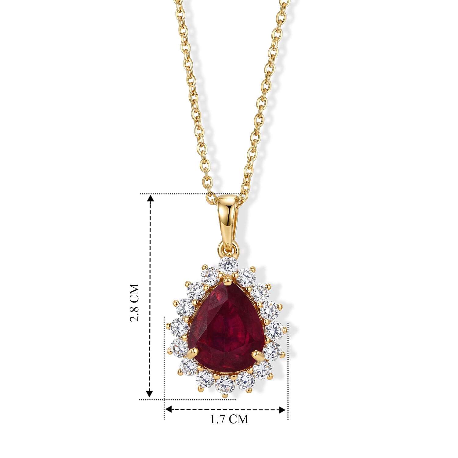 African Ruby & Lab Grown Diamond Pendant with Chain (Size 20) in 18K Vermeil Yellow Gold Plated Sterling Silver 6.66 Ct.