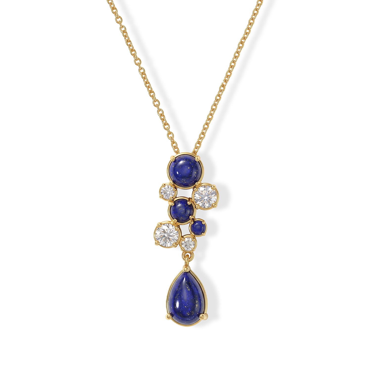 EverTrue - Lapis Lazuli & White Topaz Pendant with Chain (Size 20) in Yellow Gold Tone 8.26 Ct.