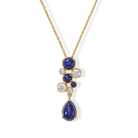 EverTrue - Lapis Lazuli & White Topaz Pendant with Chain (Size 20) in Yellow Gold Tone 8.26 Ct.