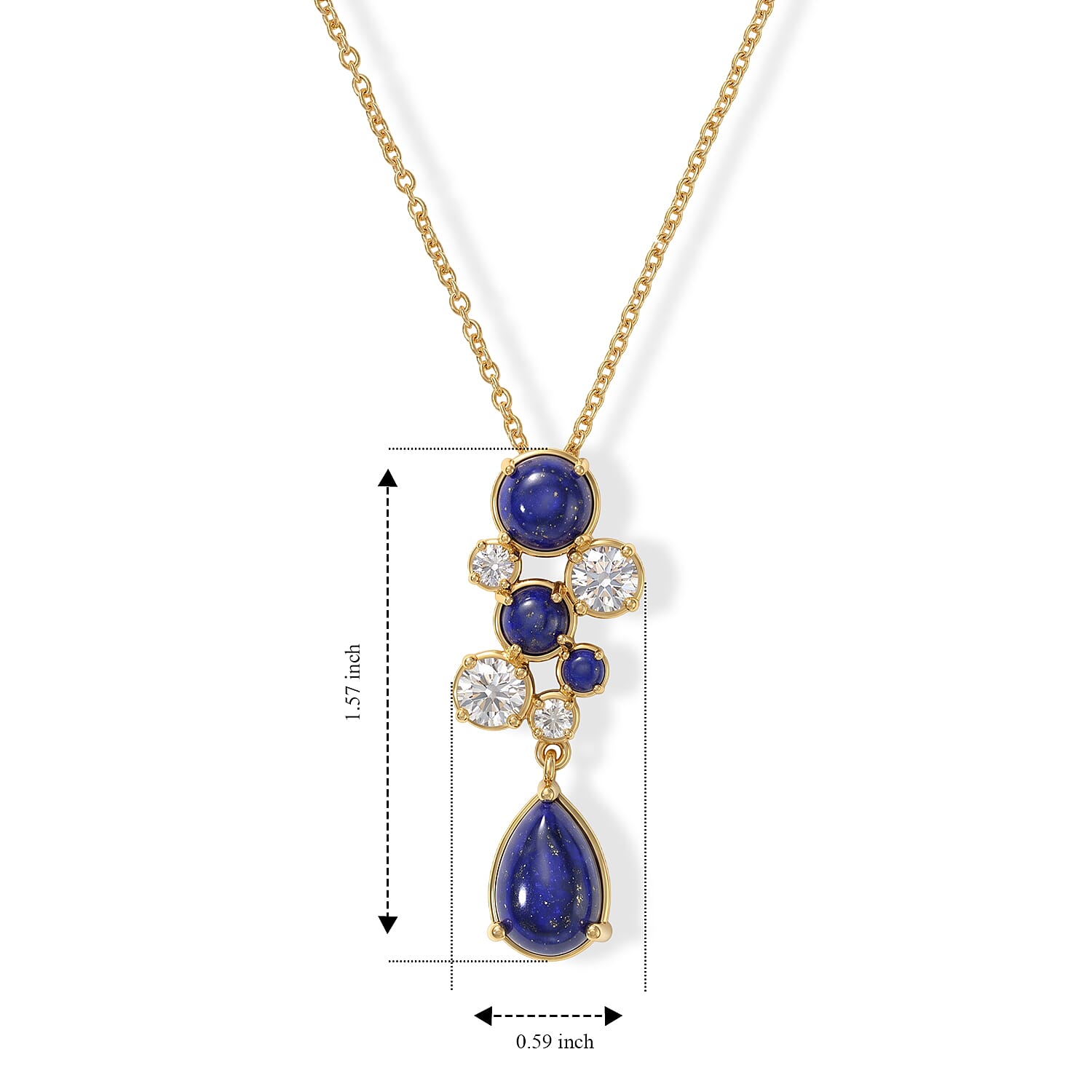 EverTrue - Lapis Lazuli & White Topaz Pendant with Chain (Size 20) in Yellow Gold Tone 8.26 Ct.