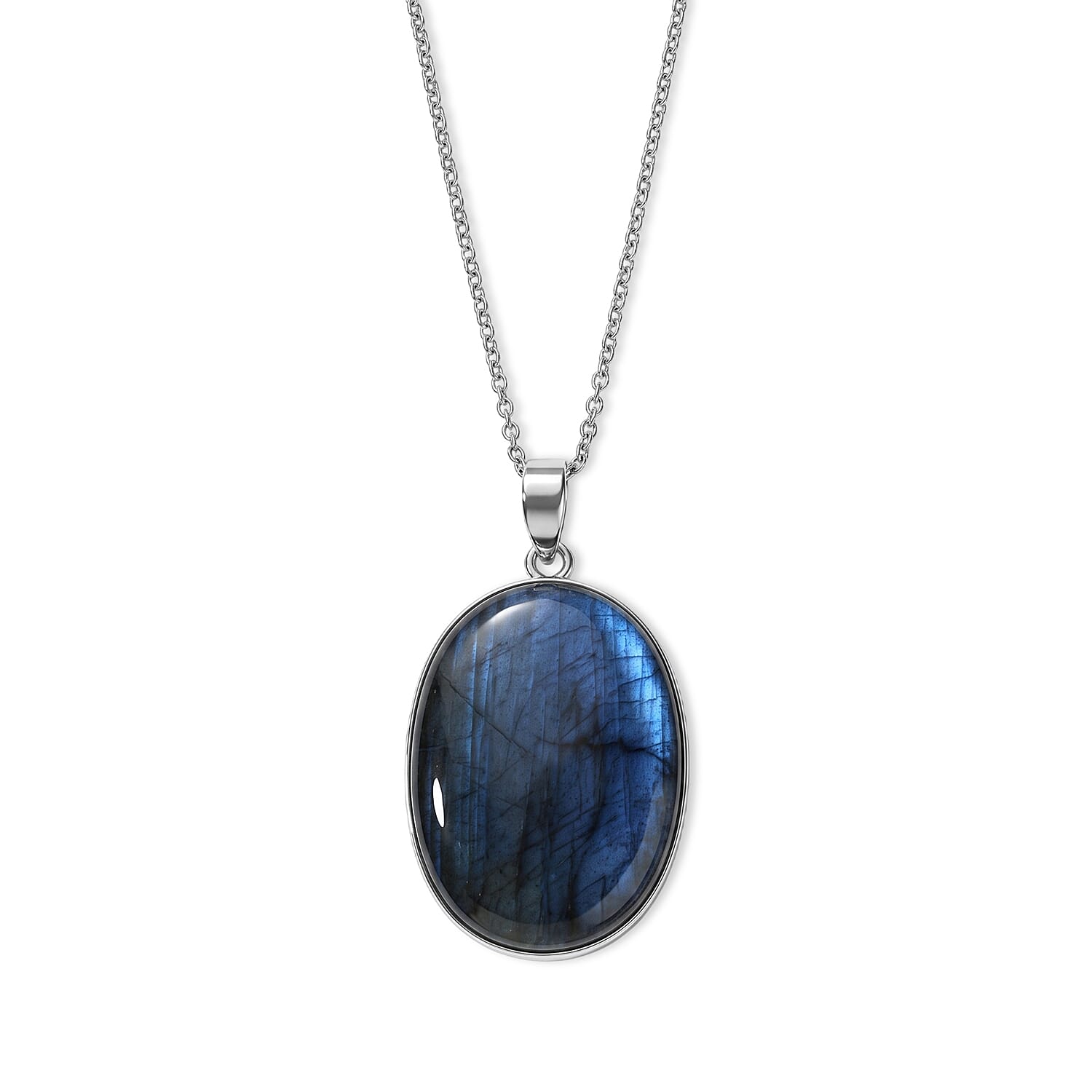 D'Joy - Labradorite Solitaire Pendant in Platinum Overlay Sterling Silver with Chain (Size 20) 39.50 Ct.