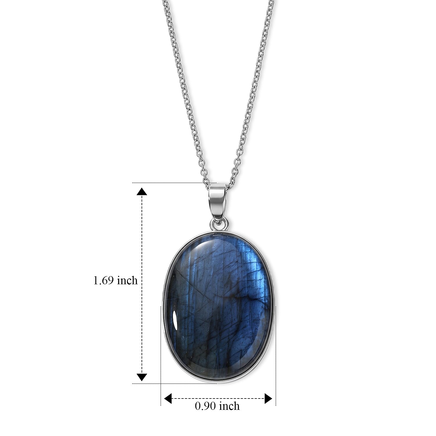 D'Joy - Labradorite Solitaire Pendant in Platinum Overlay Sterling Silver with Chain (Size 20) 39.50 Ct.
