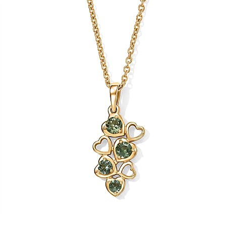 D'Joy - Natural Green Apatite Multi-Heart Drop Pendant in Yellow Gold Plated Sterling Silver with Chain (Size 20)