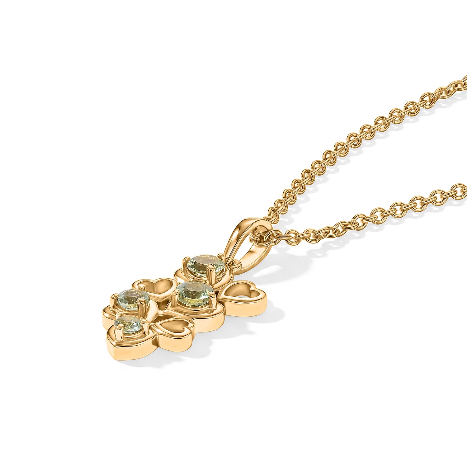 D'Joy - Natural Green Apatite Multi-Heart Drop Pendant in Yellow Gold Plated Sterling Silver with Chain (Size 20)