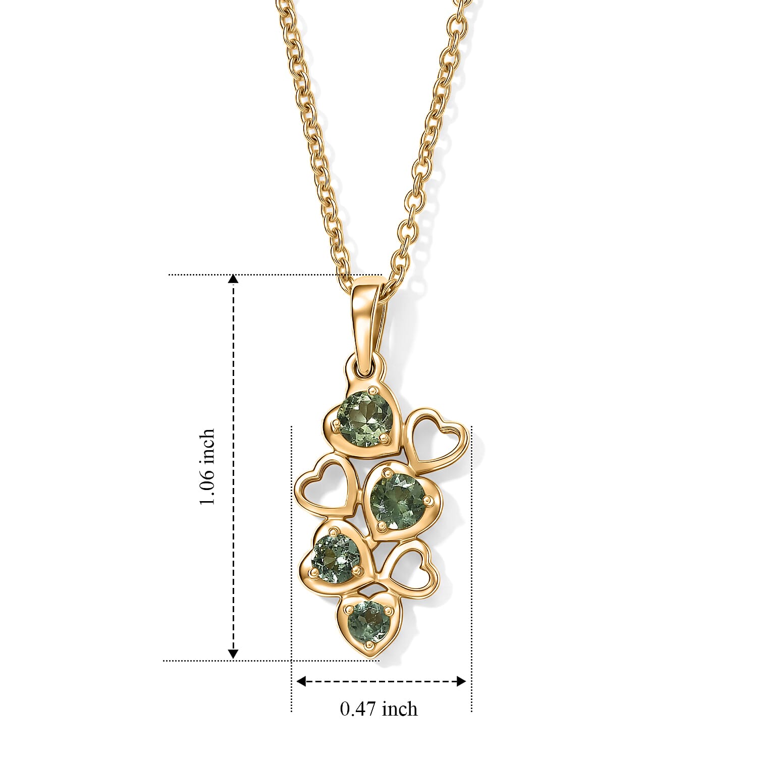 D'Joy - Natural Green Apatite Multi-Heart Drop Pendant in Yellow Gold Plated Sterling Silver with Chain (Size 20)