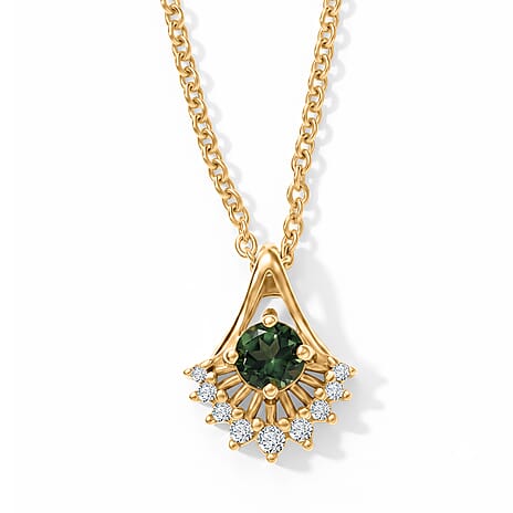 D'Joy - Natural Green Apatite & White Zircon Pendant in Yellow Gold Plated Sterling Silver with Chain (Size 20)