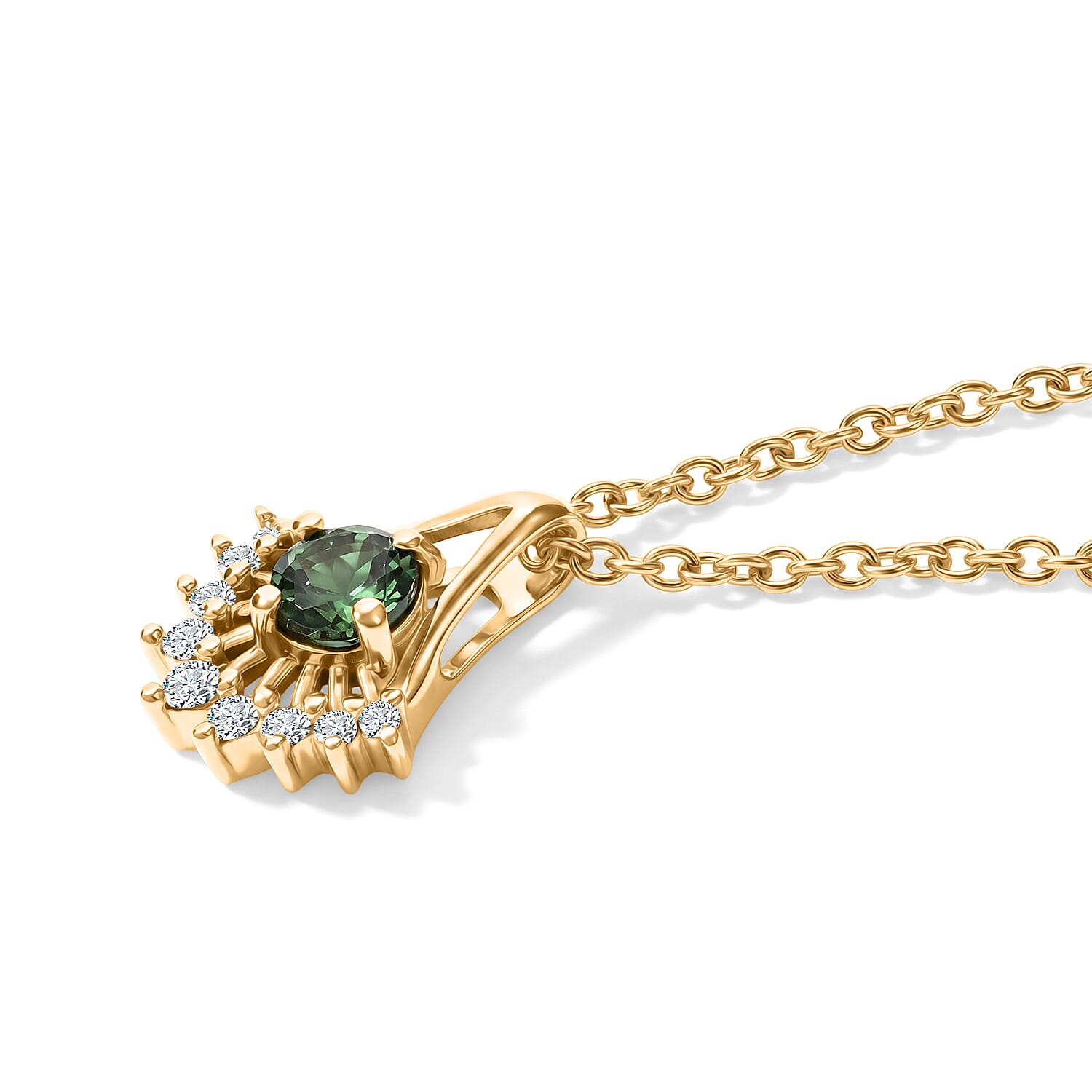 D'Joy - Natural Green Apatite & White Zircon Pendant in Yellow Gold Plated Sterling Silver with Chain (Size 20)