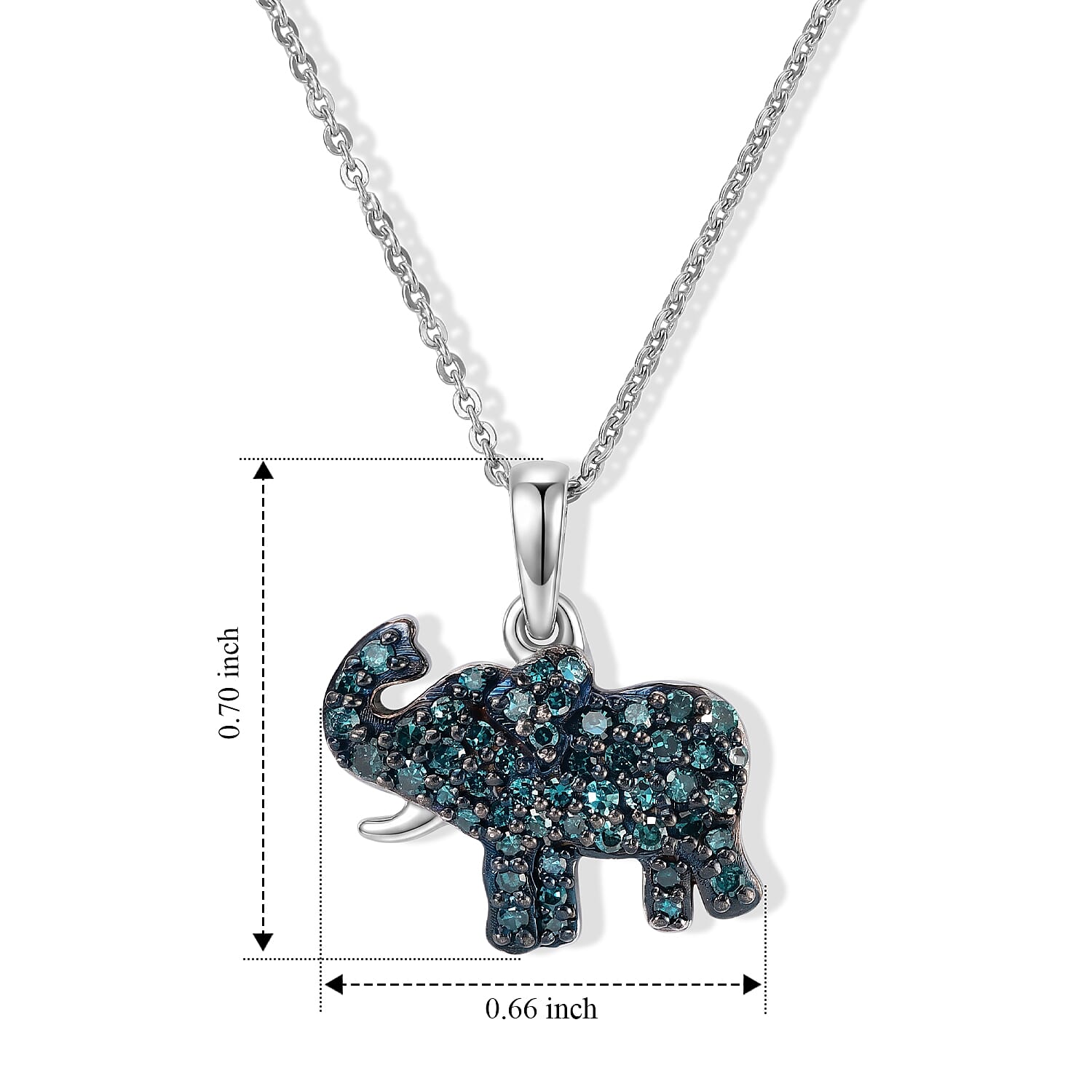 GP - Blue Diamond & Blue Sapphire Elephant Pendant with Chain (Size 20) in Rhodium Overlay Sterling Silver 0.50 Ct.