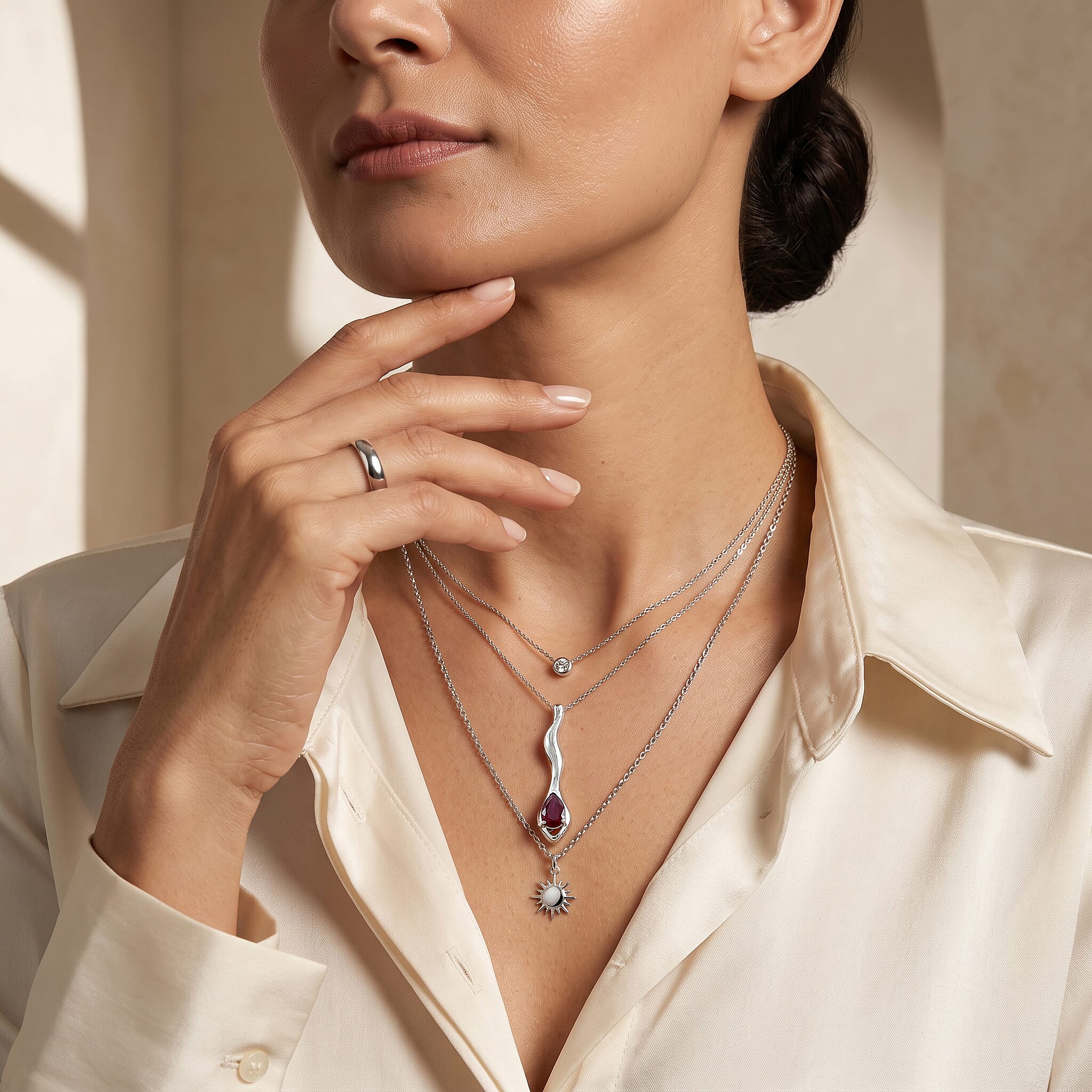 Lucy Q - African Ruby Solitaire Drop Pendant with Chain (Size 20) in Platinum Overlay Sterling Silver 2.08 Ct.
