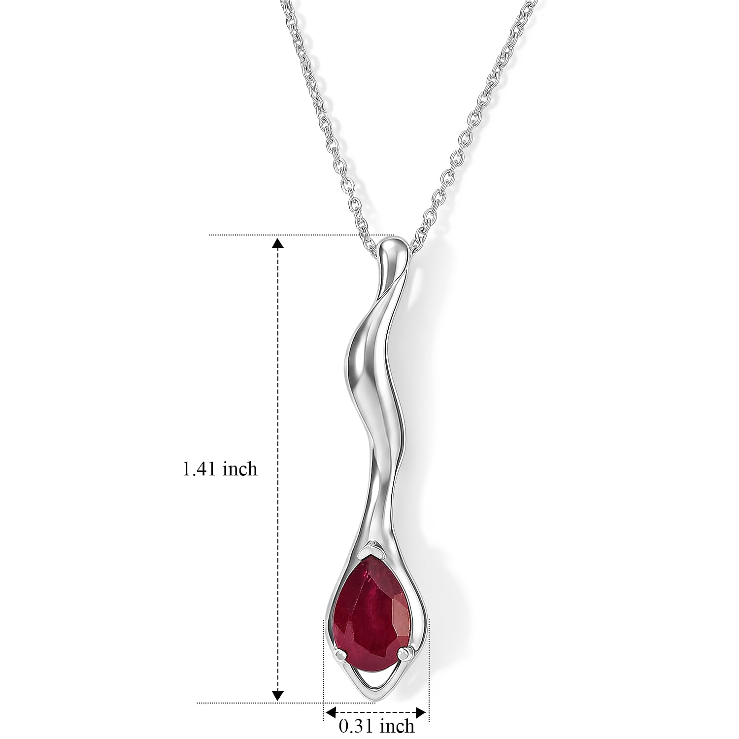 Lucy Q - African Ruby Solitaire Drop Pendant with Chain (Size 20) in Platinum Overlay Sterling Silver 2.08 Ct.