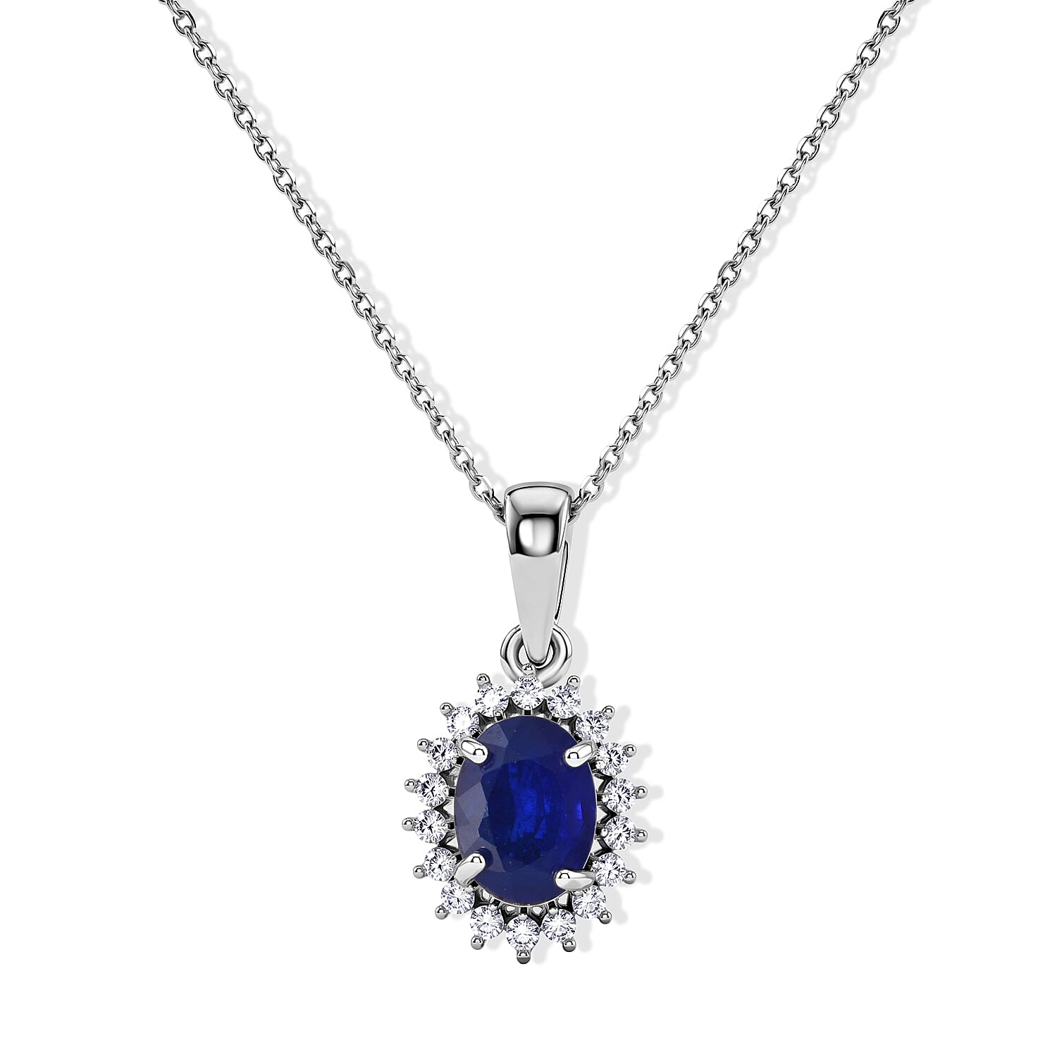 Luxuriant - Blue Spinel & Lab Grown Diamond Pendant with Chain (Size 18) in Rhodium Overlay Sterling Silver 1.72 Ct.