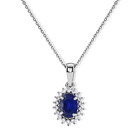 Luxuriant - Blue Spinel & Lab Grown Diamond Pendant with Chain (Size 18) in Rhodium Overlay Sterling Silver 1.72 Ct.