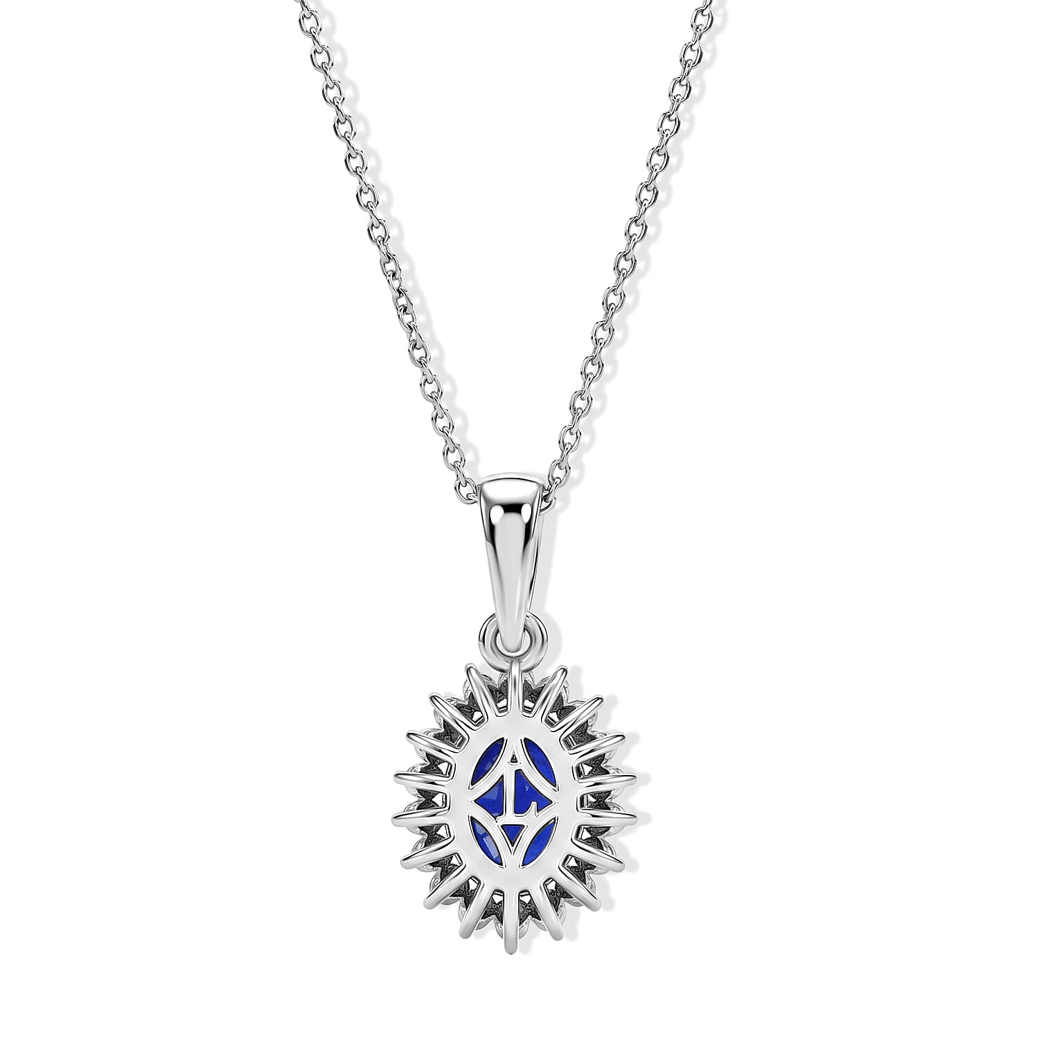 Luxuriant - Blue Spinel & Lab Grown Diamond Pendant with Chain (Size 18) in Rhodium Overlay Sterling Silver 1.72 Ct.
